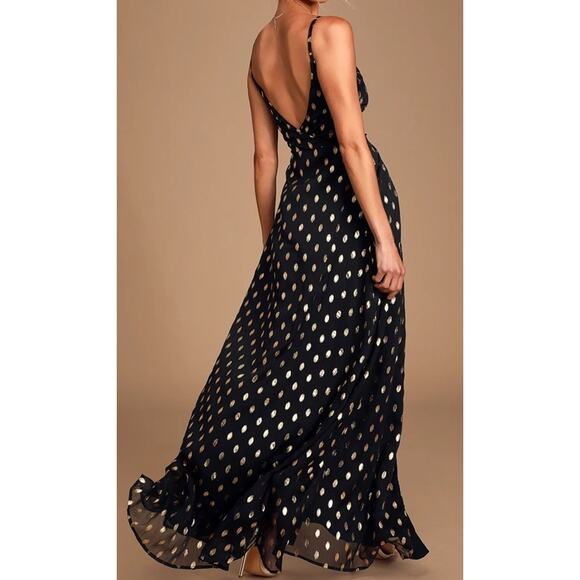 NWT Lulus XL Galaxy Lights Black and Gold Polka Dot Sleeveless Maxi Dress - Picture 12 of 14